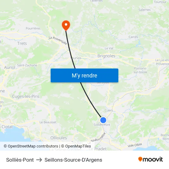 Solliès-Pont to Seillons-Source-D'Argens map