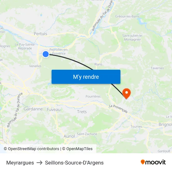 Meyrargues to Seillons-Source-D'Argens map