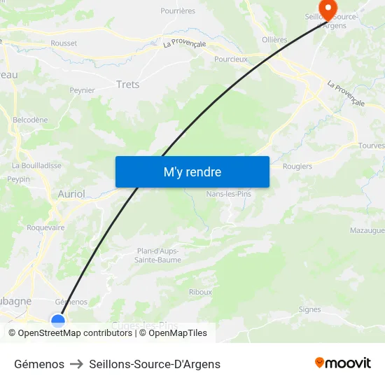 Gémenos to Seillons-Source-D'Argens map