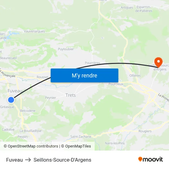 Fuveau to Seillons-Source-D'Argens map