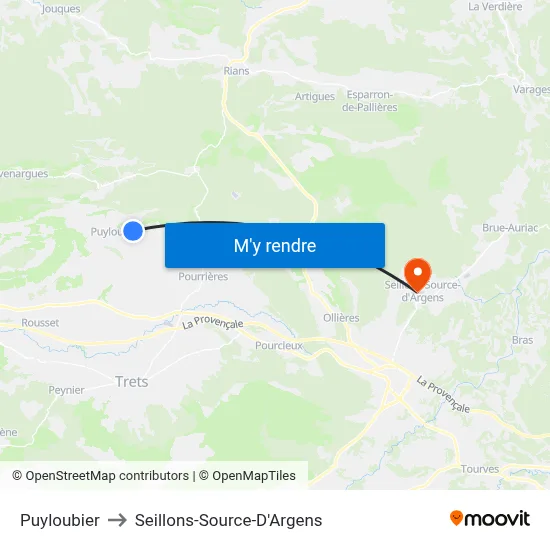 Puyloubier to Seillons-Source-D'Argens map