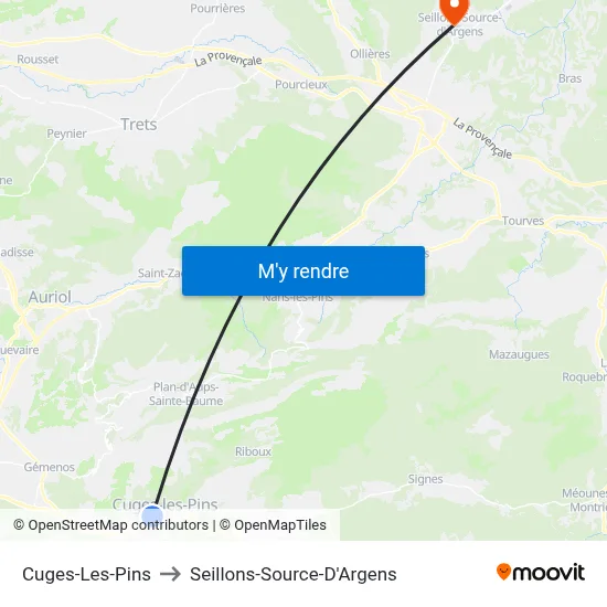 Cuges-Les-Pins to Seillons-Source-D'Argens map