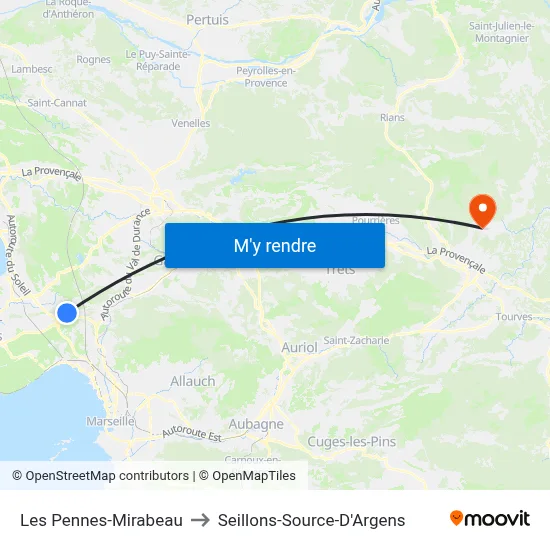 Les Pennes-Mirabeau to Seillons-Source-D'Argens map