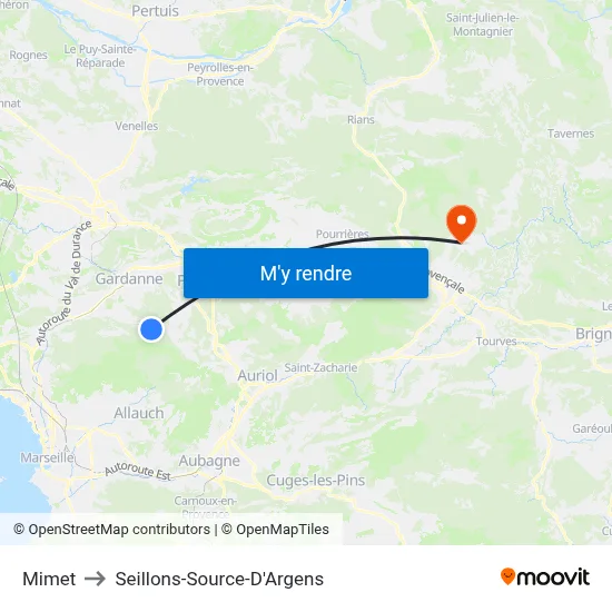 Mimet to Seillons-Source-D'Argens map