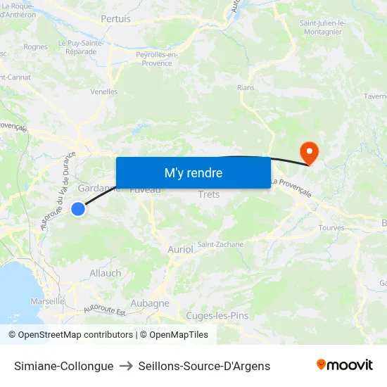 Simiane-Collongue to Seillons-Source-D'Argens map