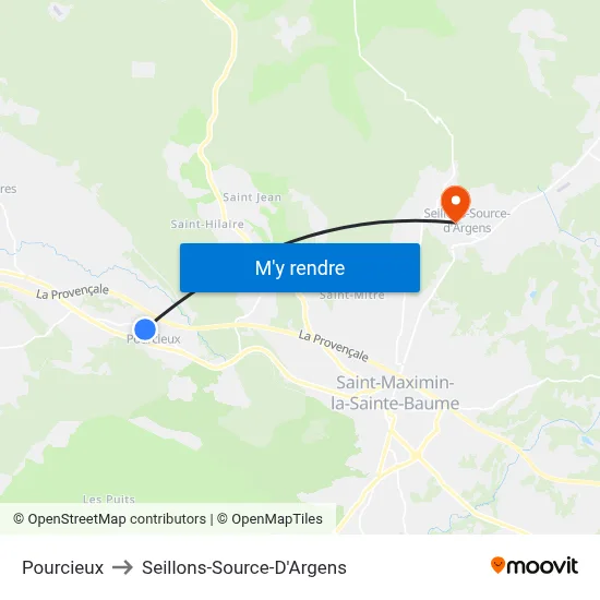 Pourcieux to Seillons-Source-D'Argens map