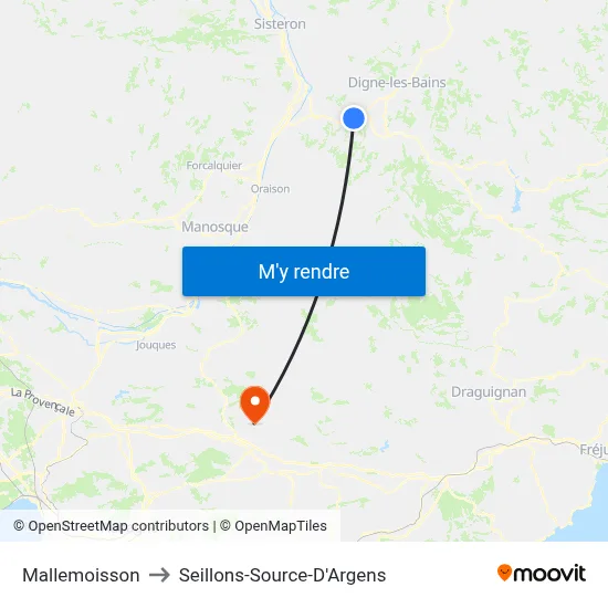 Mallemoisson to Seillons-Source-D'Argens map
