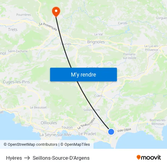 Hyères to Seillons-Source-D'Argens map