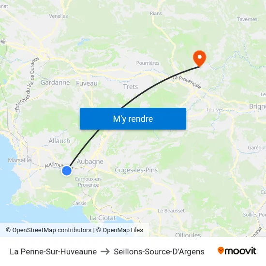 La Penne-Sur-Huveaune to Seillons-Source-D'Argens map