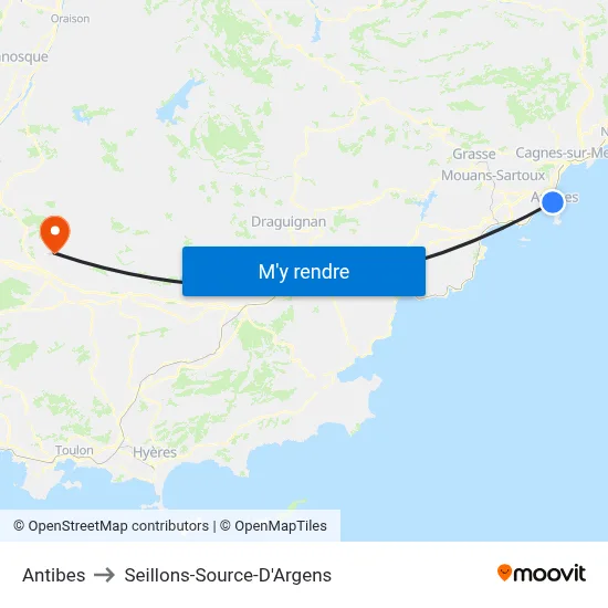 Antibes to Seillons-Source-D'Argens map