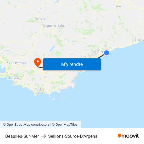 Beaulieu-Sur-Mer to Seillons-Source-D'Argens map