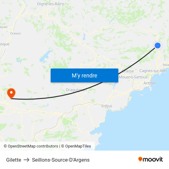 Gilette to Seillons-Source-D'Argens map