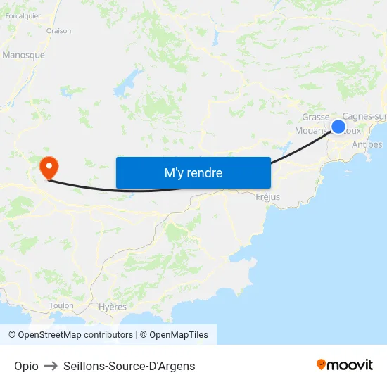 Opio to Seillons-Source-D'Argens map