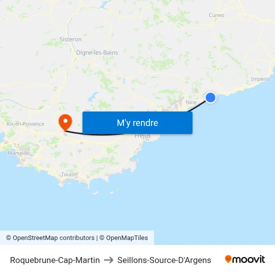 Roquebrune-Cap-Martin to Seillons-Source-D'Argens map