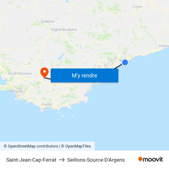 Saint-Jean-Cap-Ferrat to Seillons-Source-D'Argens map