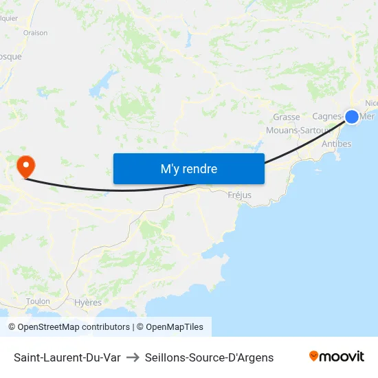 Saint-Laurent-Du-Var to Seillons-Source-D'Argens map