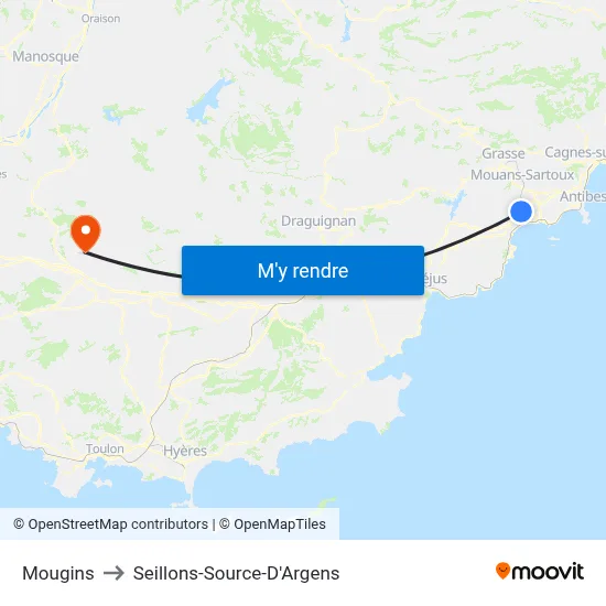 Mougins to Seillons-Source-D'Argens map