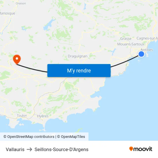 Vallauris to Seillons-Source-D'Argens map