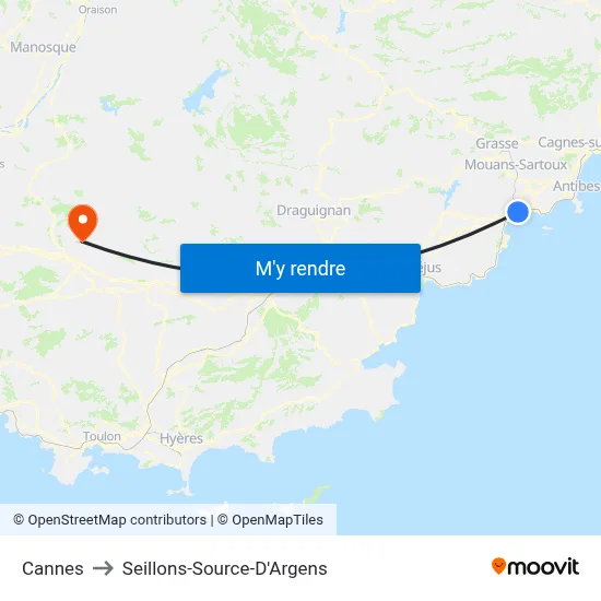 Cannes to Seillons-Source-D'Argens map