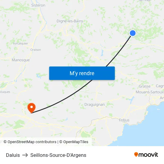 Daluis to Seillons-Source-D'Argens map