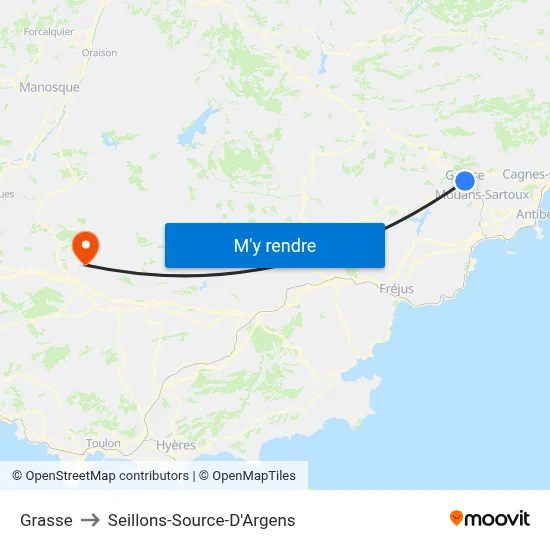 Grasse to Seillons-Source-D'Argens map