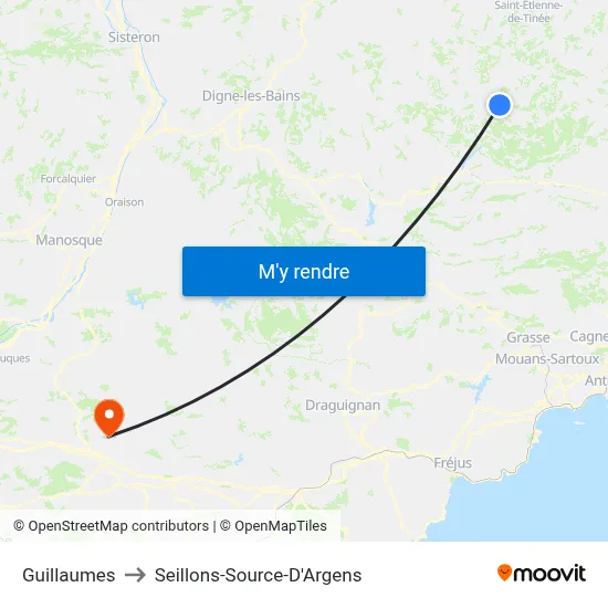 Guillaumes to Seillons-Source-D'Argens map