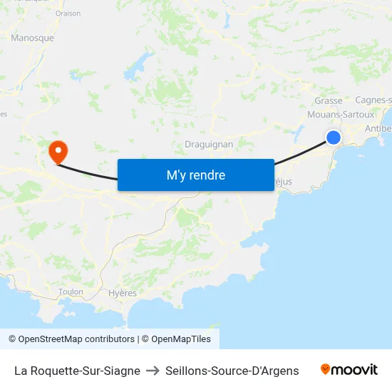 La Roquette-Sur-Siagne to Seillons-Source-D'Argens map