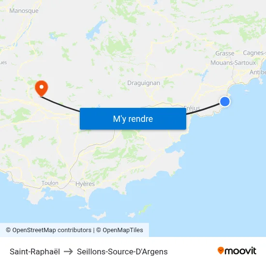 Saint-Raphaël to Seillons-Source-D'Argens map