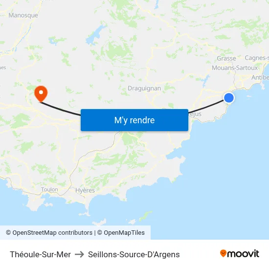 Théoule-Sur-Mer to Seillons-Source-D'Argens map