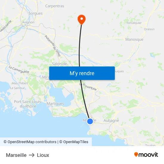 Marseille to Lioux map