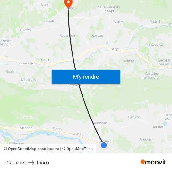 Cadenet to Lioux map
