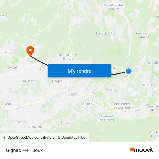 Gignac to Lioux map