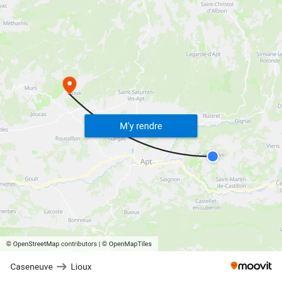 Caseneuve to Lioux map