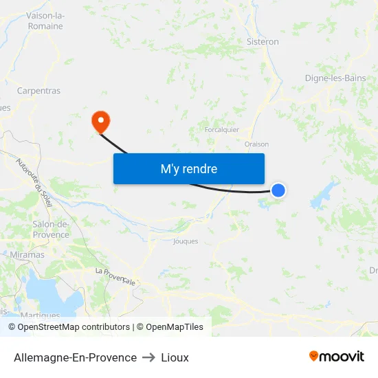Allemagne-En-Provence to Lioux map
