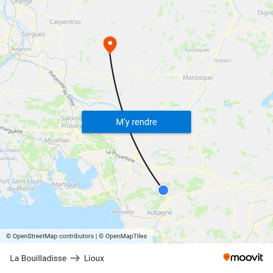 La Bouilladisse to Lioux map