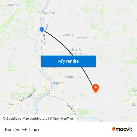Donzère to Lioux map