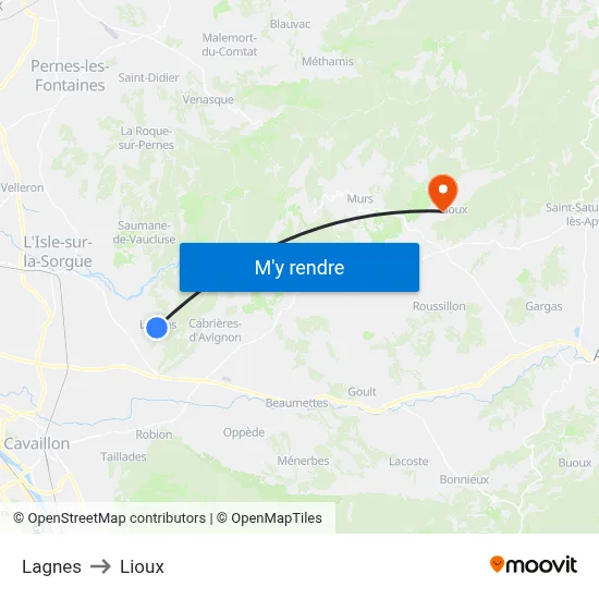 Lagnes to Lioux map