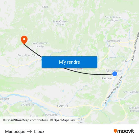 Manosque to Lioux map