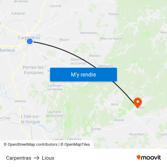 Carpentras to Lioux map