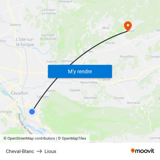 Cheval-Blanc to Lioux map