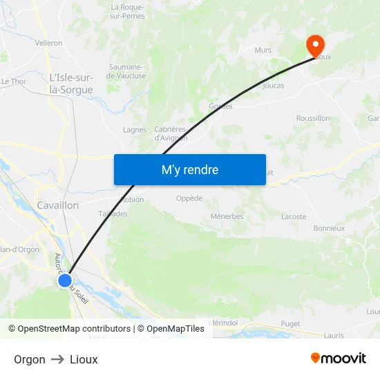 Orgon to Lioux map