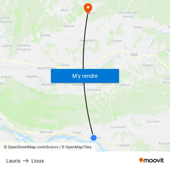 Lauris to Lioux map