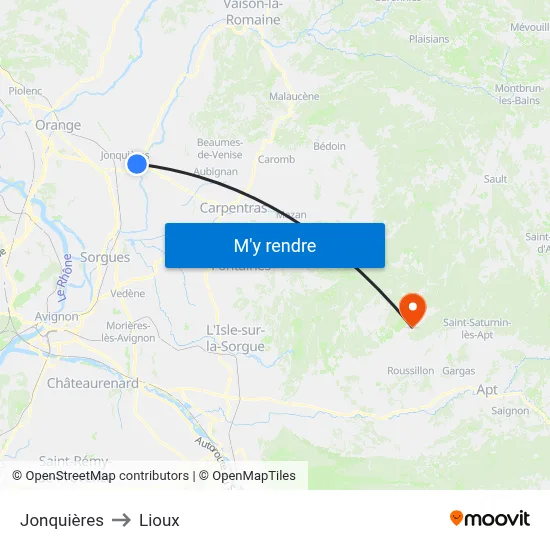 Jonquières to Lioux map