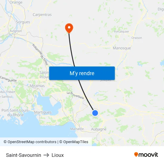 Saint-Savournin to Lioux map