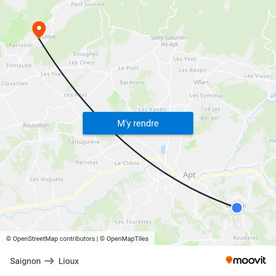 Saignon to Lioux map