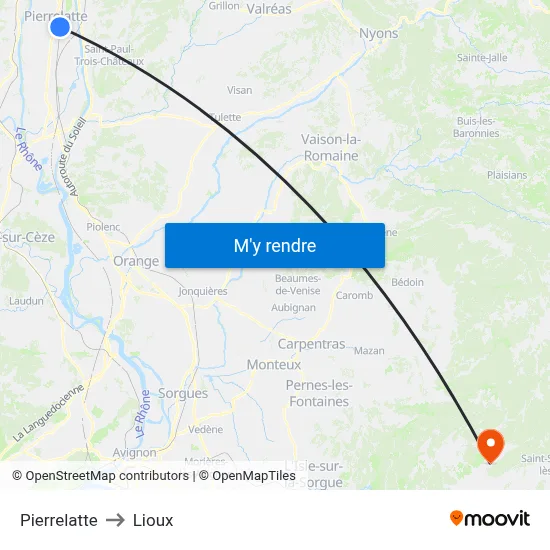 Pierrelatte to Lioux map