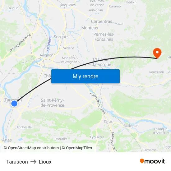 Tarascon to Lioux map