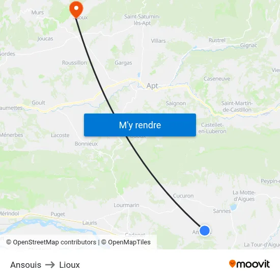 Ansouis to Lioux map