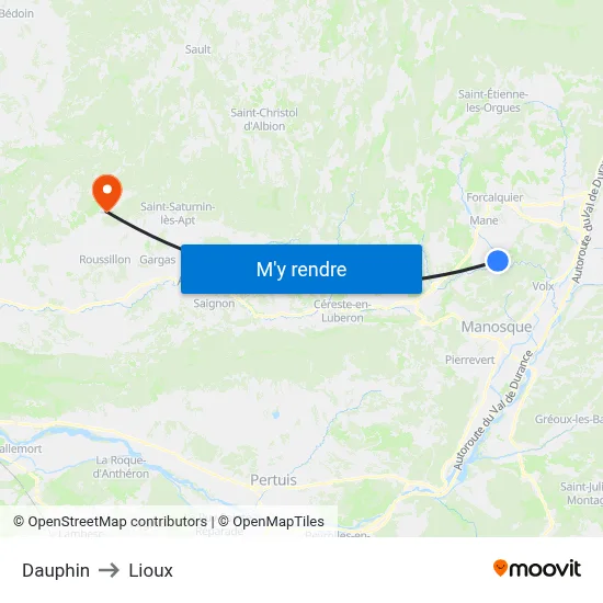 Dauphin to Lioux map