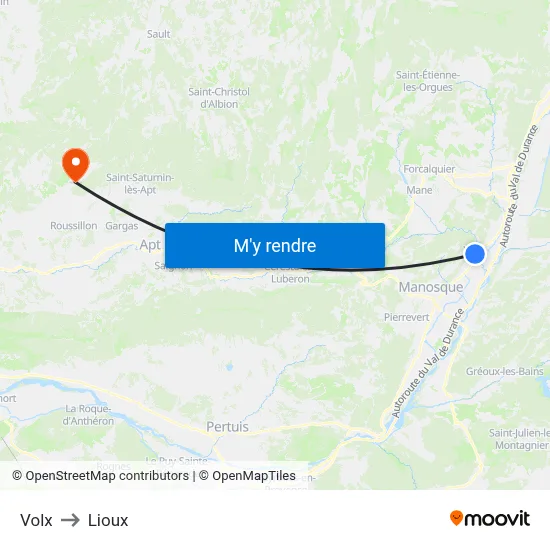 Volx to Lioux map